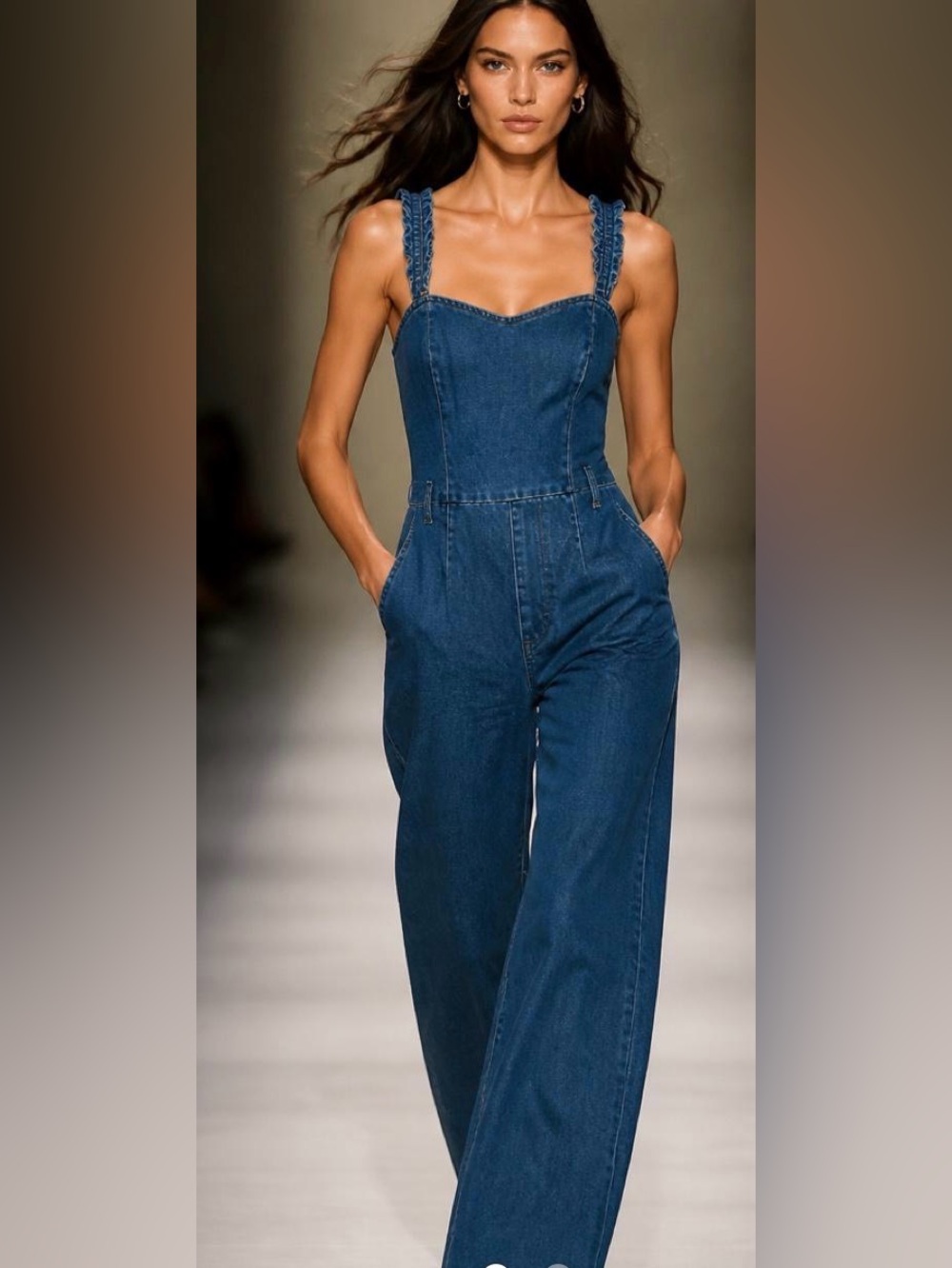 Classic Blue Denim Women's Wide-Leg Jumpsuit